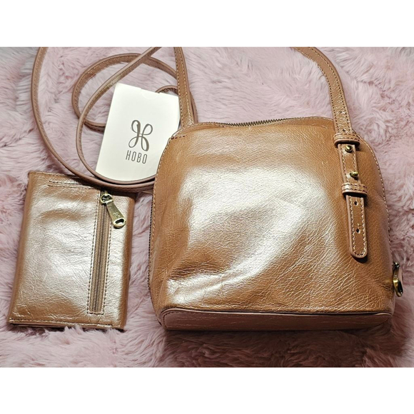 NWOT Nash Calfskin Leather Crossbody Bag & Wallet - Metallic Pink Gold - Picture 5 of 11